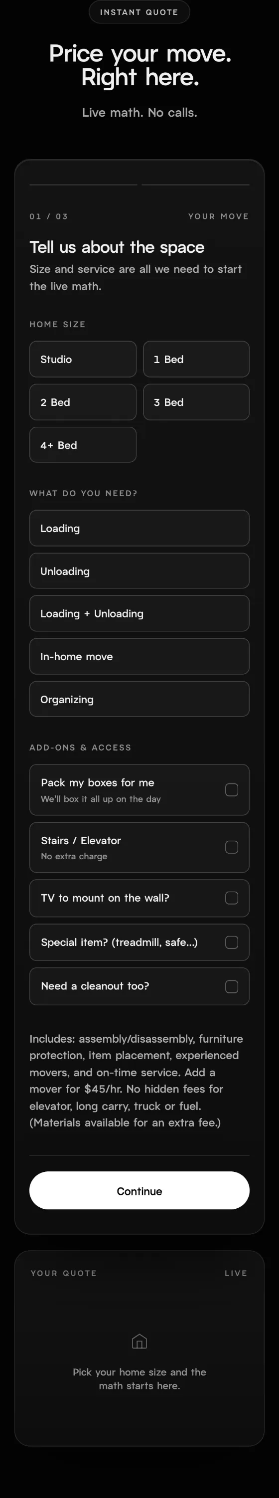 Heavy Helper & Co. instant quote on mobile: price your move with live math, no calls